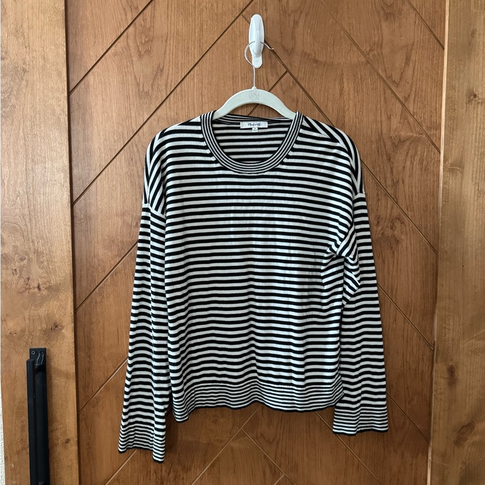 Madewell Black and White Striped Crew Neck Sweater